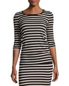 3/4-sleeve Striped Jersey Top, Pink/black