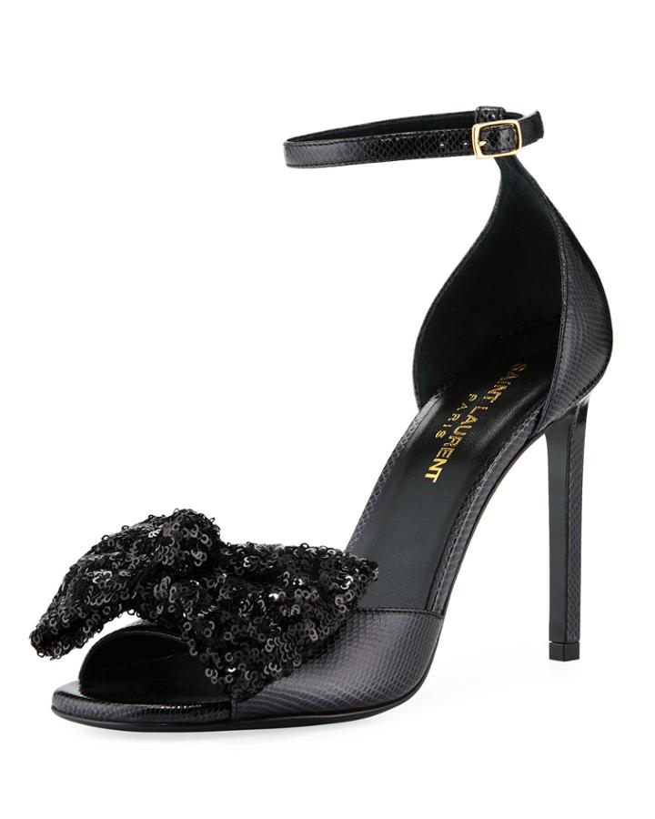 Sequin-bow Sling Back Pumps