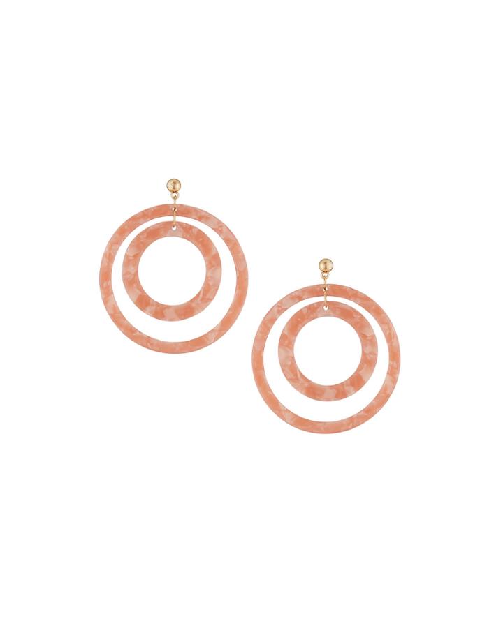 Double Hoop-drop Earrings, Pink/white