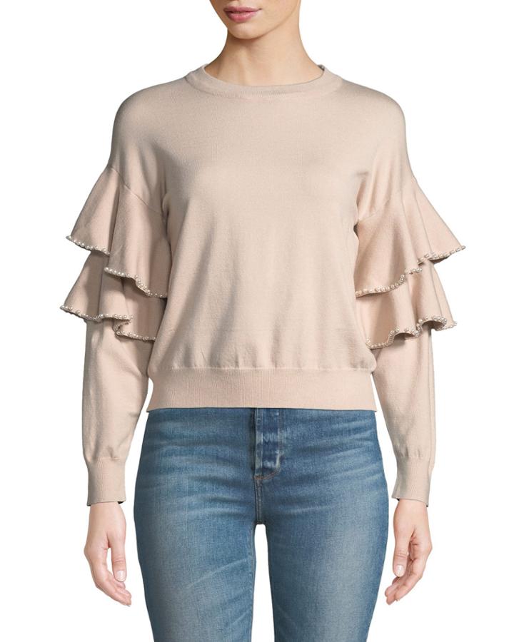 Pearly-trimmed Ruffle-sleeve