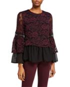 Lace Bell-sleeve Scallop Peplum Blouse