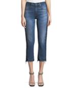 Ines Cropped Straight-leg Girlfriend Jeans W/ Rhinestones