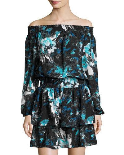 Printed Smocked-waist Dress, Blue Pattern