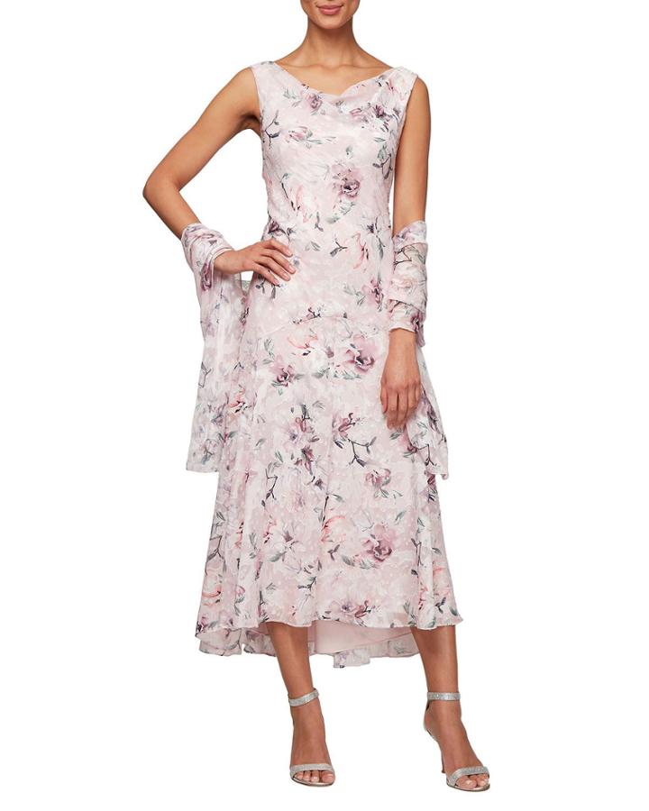 Burnout Floral Print Sleeveless Shift Midi Dress W/