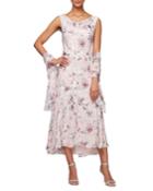 Burnout Floral Print Sleeveless Shift Midi Dress W/