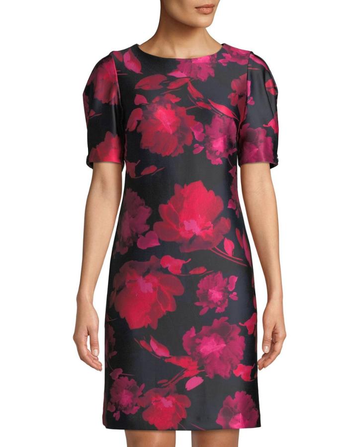 Short-sleeves Floral Scuba-crepe