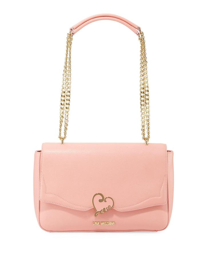 Leather Chain Shoulder Bag With Enamel Heart