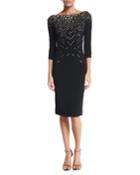 3/4-sleeve Embellished Cocktail Dress