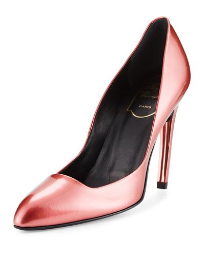 Decollete Choc Patent 100mm Pump, Geranio Chiaro