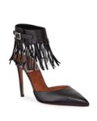 Fringed Ankle-strap Leather Pumps, Ivory