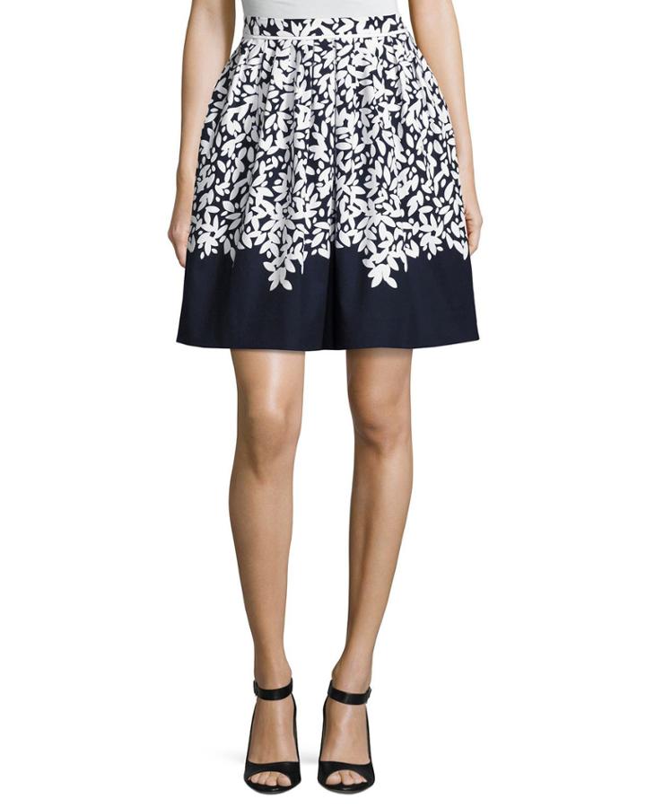 Graphic Leaves Full Circle Skirt, Blue/white