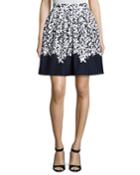Graphic Leaves Full Circle Skirt, Blue/white