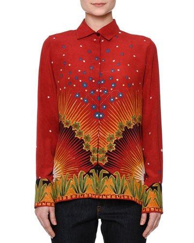 Long-sleeve Mixed-print Shirt, Red/multi