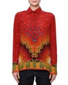 Long-sleeve Mixed-print Shirt, Red/multi