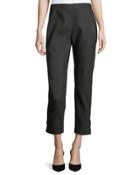 Alexa Metallic Grid Button-cuff Leggings, Caviar