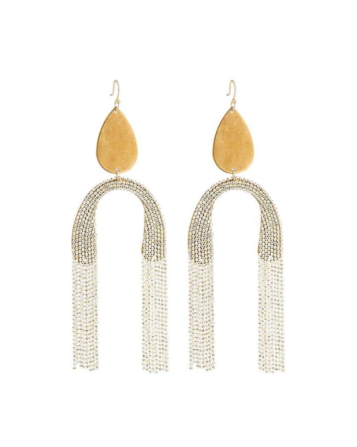 Upside Down Fringe Earrings, White