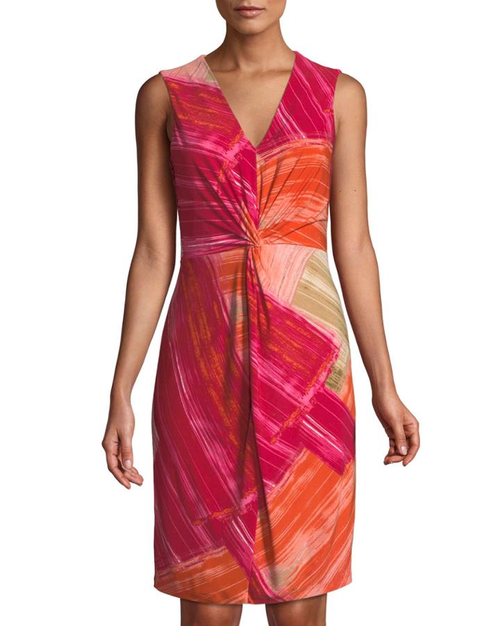 Smeared Paint Sunset Knotted Jersey Dress
