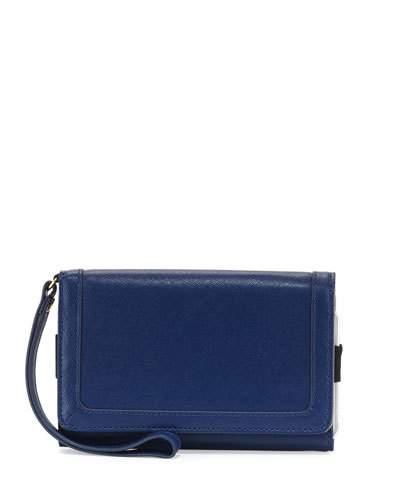 Leather Flap Phone Wristlet, Navy