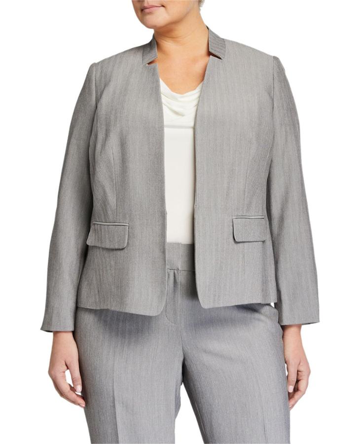 Plus Size Stand Collar Mini Herringbone Jacket