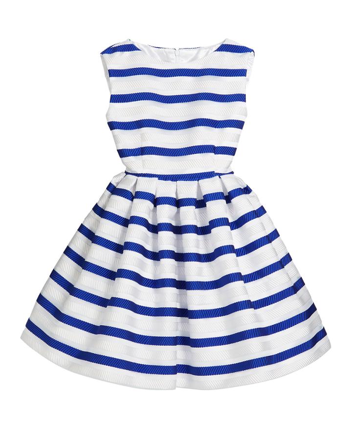 Horizontal Stripe Organza Pleated Dress,