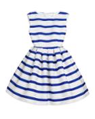 Horizontal Stripe Organza Pleated Dress,