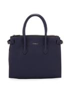 Pin Small Leather Satchel Bag, Navy