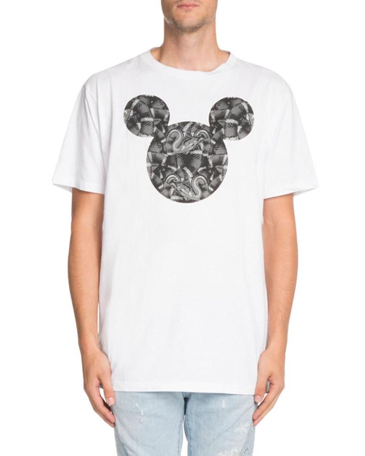 Snake-print Mickey Mouse-graphic T-shirt