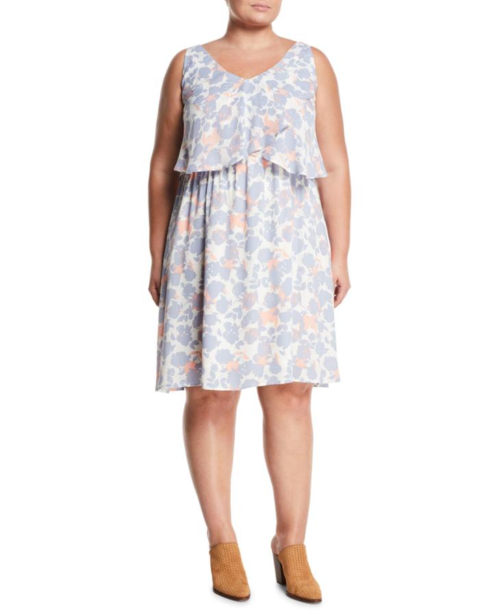 Lane Floral-print Tiered-chiffon V-neck Dress,