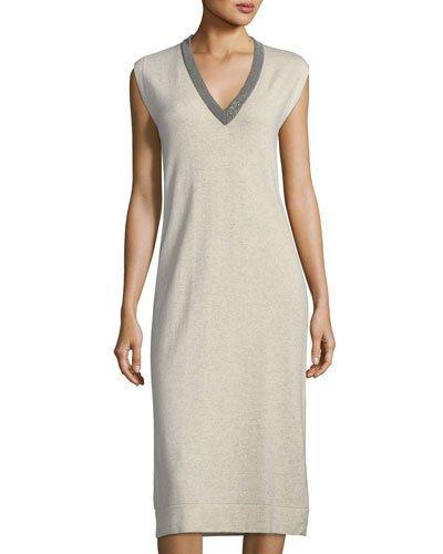 Cashmere Monili-beaded Sleeveless Dress