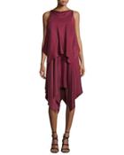Greer Sleeveless Satin Handkerchief Dress, Raspberry