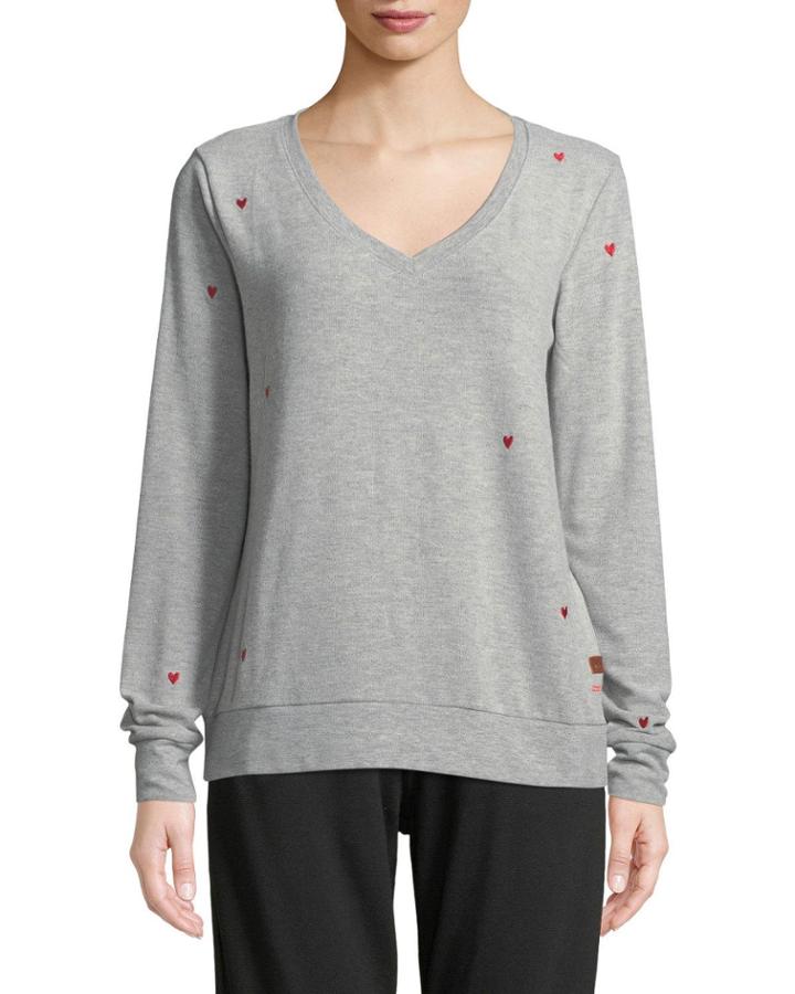 Embroidered Hearts V-neck Top
