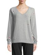 Embroidered Hearts V-neck Top