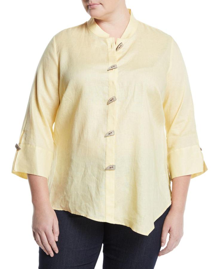 Asymmetric Linen Button-front Blouse,