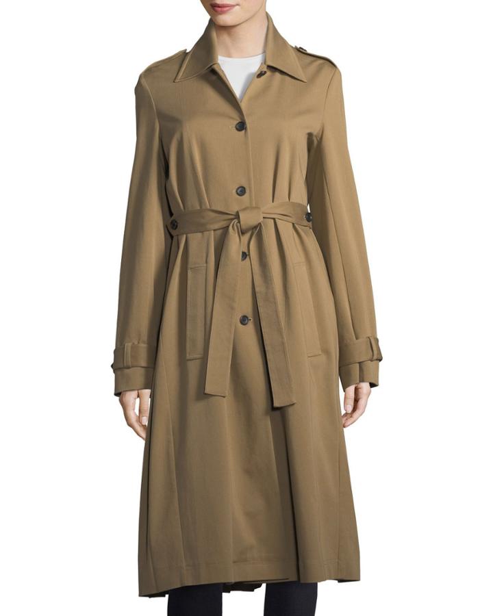 Pleated-back Cotton Trench Coat