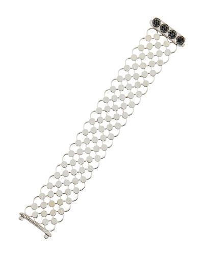 Dot Silver Lava Chainmail Bracelet W/ Black Sapphire Pave,