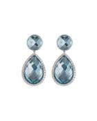 18k White Gold Blue Topaz & Diamond Drop Earrings