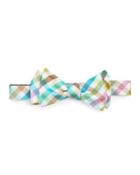 Gingham Silk Bow Tie, Aqua/turquoise