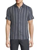 Leisure-fit Rolled-sleeve Striped Linen