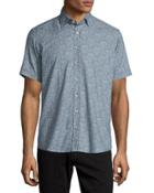 Paisley-print Short-sleeve Sport Shirt, Navy/white