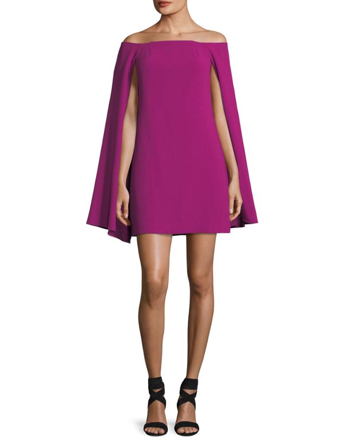 Crepe Off-the-shoulder Cape Dress