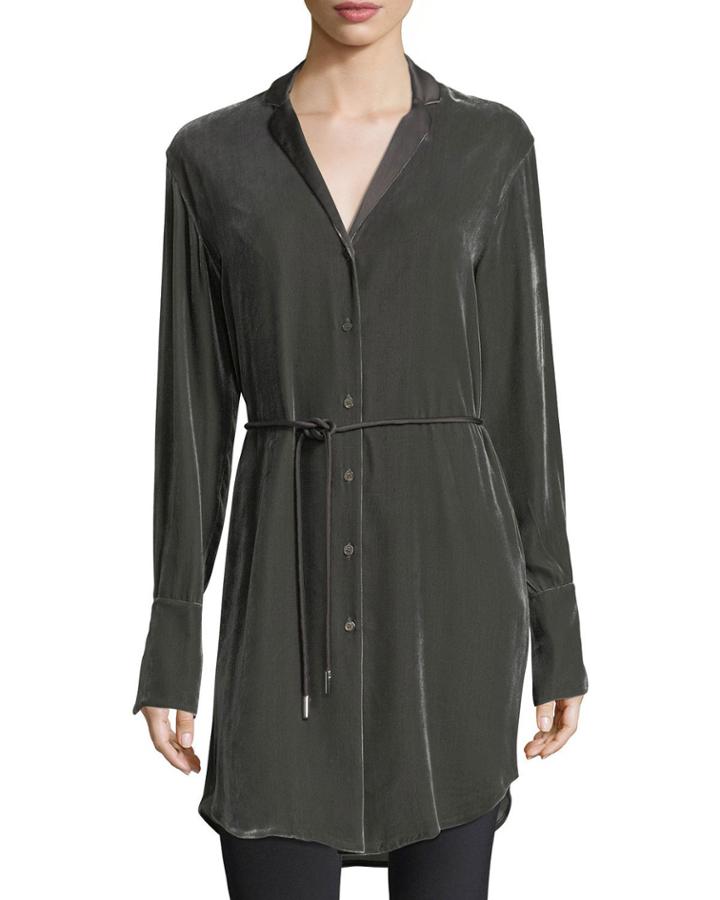Jory Long-sleeve Velvet Button-down Tunic