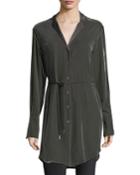 Jory Long-sleeve Velvet Button-down Tunic