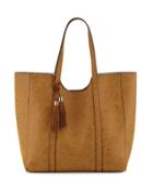 Braided Tassel Faux-leather Tote Bag, Camel