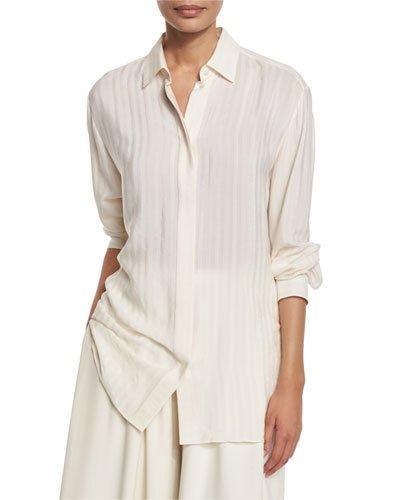 Big Sisea Striped Button-front Blouse, Ivory