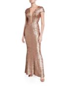 Michelle Sequin Illusion-neck Cap-sleeve