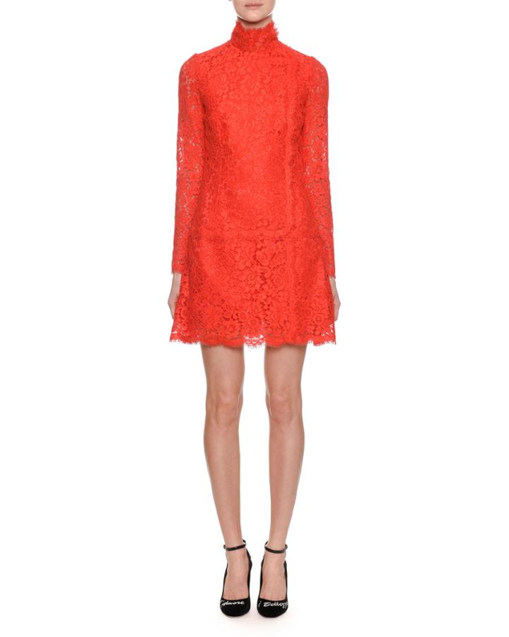 Mock-neck Long-sleeve A-line Mini