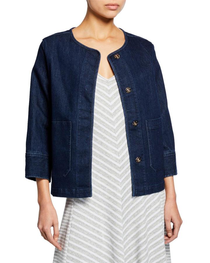 Plus Size Snap-front Denim Jacket