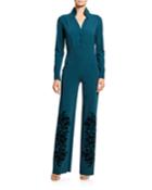 Long-sleeve Tuxedo Jumpsuit With Velvet Flocked Pant