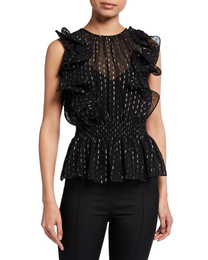 Smocked Peplum Top W/ Ruffle Trim