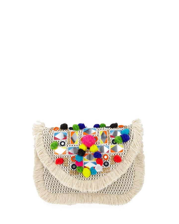 Jaiden Circus By Sam Edelman Pom Pom & Mirror Cotton Weave Clutch Bag